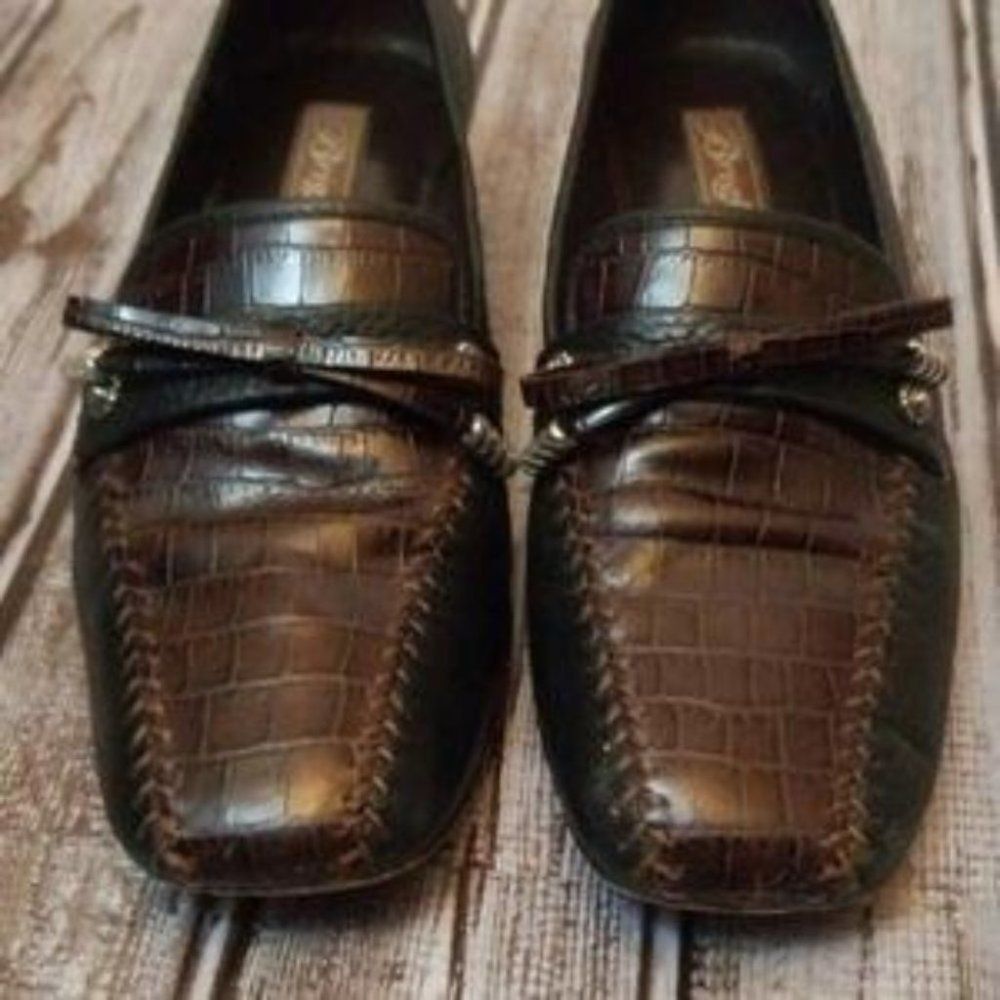 Brighton Kent Croc Embossed Leather  Loafers - Size 7 - Picture 2 of 7